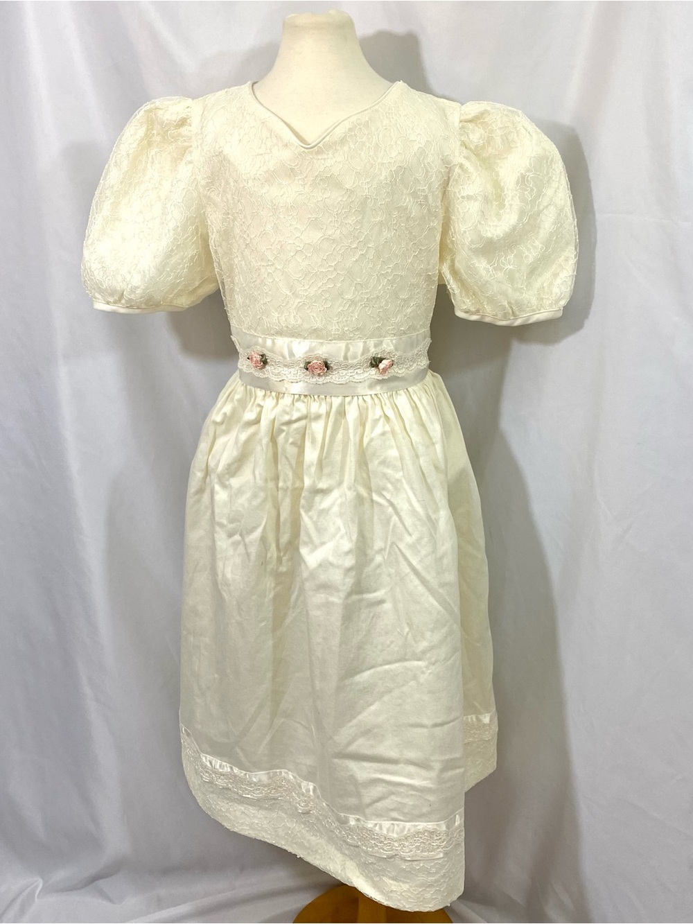 Vintage Rare Editions Ivory Puff-Sleeve Party Dress Size 12 Large